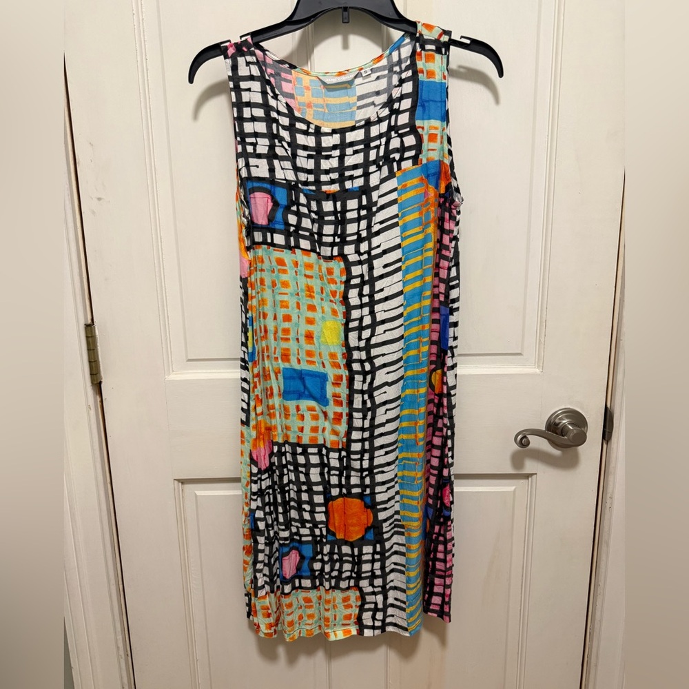 Jams World Multicolor Geometric Midi Dress - Black, White, Blue, Orange, Pink